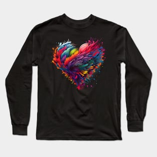 Heart made of feathers in neon colors Long Sleeve T-Shirt